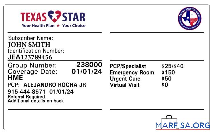Printable Texas health insurance card example